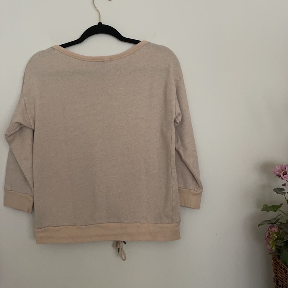 Ralph Lauren Beige French Terry Sweatshirt LRL Shoulder Buttons Drawstring Hem - Picture 3 of 13